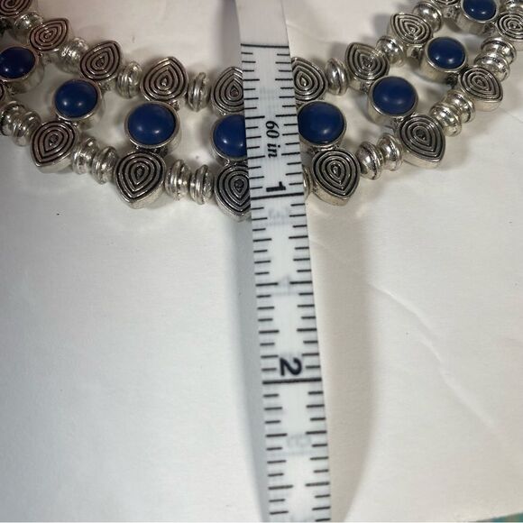 Lucky Brand Blue Cabochons Silver Tone Double Chained Necklace - Picture 9 of 10